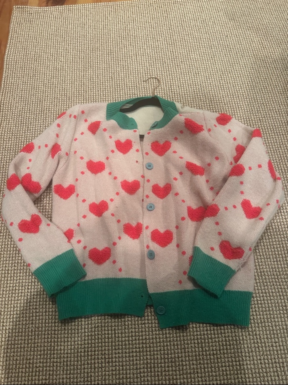 Heart Print Cardigan with Green Trim